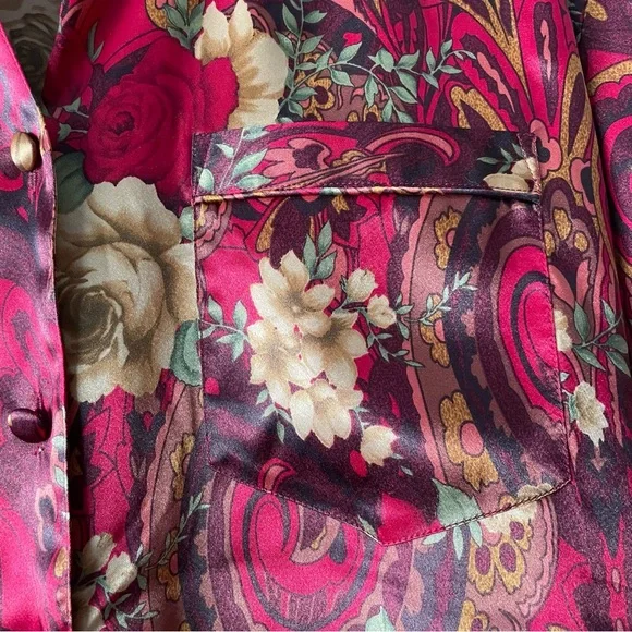 DELICATES Floral Paisley 70s Satin Loungewear Pajama Set Women's Size L - Picture 5 of 11